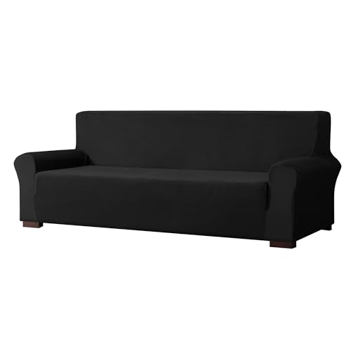 EBETA E Samt-Optisch 3 Sitzer Sofabezug Spandex Couchbezug Sesselbezug, Elastischer Antirutsch Sofahusse für Wohnzimmer Hund Haustier Möbelschutz (Schwarz, 3 Sitzer für Sofalänge 185-235 cm) von EBETA