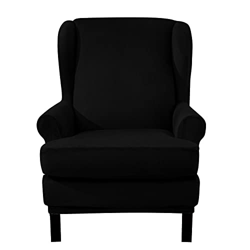 EBETA E Samt-Optisch Sesselbezug, Sessel-Überwürfe Ohrensessel Überzug Bezug Sesselhusse Elastisch Stretch Husse für Ohrensessel (Schwarz) von EBETA