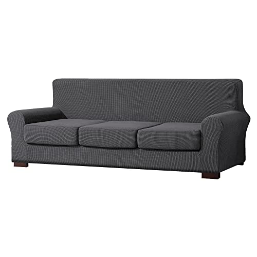 EBETA E Sofahusse Sofabezug mit 3 Separatem Sitzkissenbezug Stretch Couchbezug Elastischer Stretchhusse für Sofa (Grau, 3 Sitzer) von EBETA