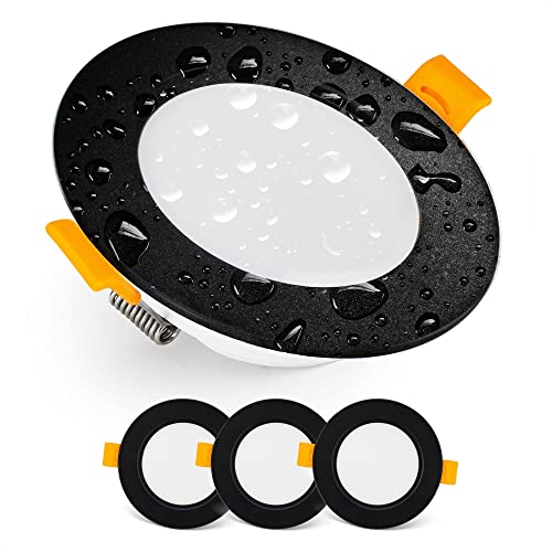 EMOS Downlight LED Einbauleuchten 6000K kaltweiß | Set 3 LED Spots IP54 Feuchtraum, Badezimmer | LED Einbaustrahler 230V, rund, 5W, 500 Lumen, Schwarz von E EMOS