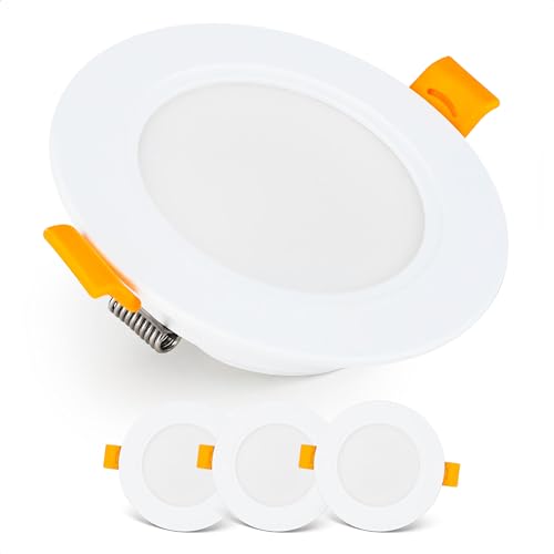 Emos Exclusive Einbaustrahler LED Spots 230V, 5W, 500lm, 4000K neutralweiß | Set 3x Downlight LED Spots Badezimmer etc., wasserdicht IP54 | LED Einbaustrahler 230V, rund Ø 95mm, ultra flach, weiß von E EMOS