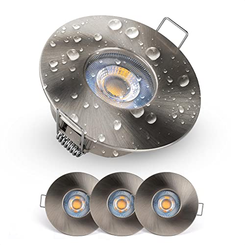 Emos LED Einbaustrahler 230V 5W, 370lm | Einbaustrahler wasserdicht IP44 für Außen und Innen | LED Spots Deckenleuchte 3000K warmweiß, Set mit 3 Stück Deckenspots LED rund, Farbe Weiß von E EMOS