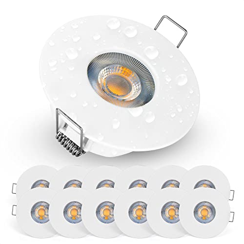 Emos LED Einbaustrahler 230V 5W, 370lm | Einbaustrahler wasserdicht IP44 für Außen und Innen | LED Spots Deckenleuchte 3000K warmweiß, Set mit 12 Stück Deckenspots LED rund, Farbe Weiß von E EMOS