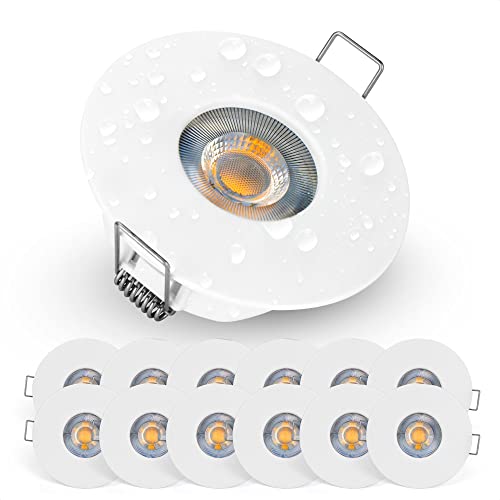 EMOS LED Einbaustrahler 230V 5W, 370lm | Einbaustrahler wasserdicht IP44 für Außen und Innen | LED Spots Deckenleuchte 3000K warmweiß, Set mit 12 Stück Deckenspots LED rund, Farbe Weiß von EMOS