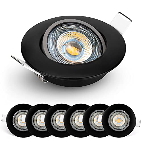 EMOS LED Einbaustrahler 230V, 5W / 450lm, 50° schwenkbar, Deckenspots neutralweiß 4000k | Einbaustrahler Led Spot flach 68mm Lochmaß | Set mit 6 Stück LED Spots 230V, Einbauleuchten rund (schwarz) von EMOS