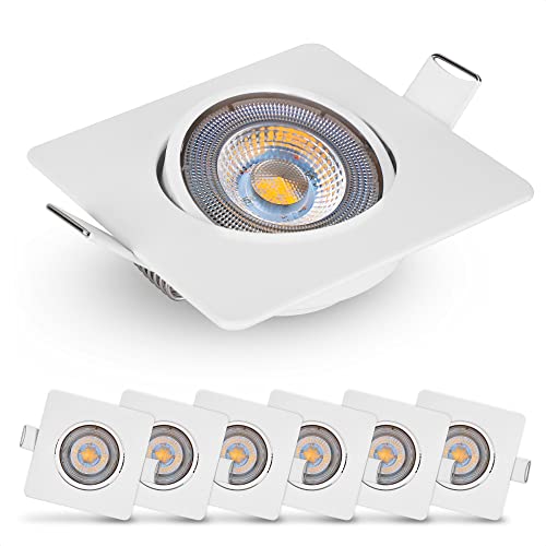 EMOS LED Einbaustrahler 230V, 5W / 450lm, 50° schwenkbar, Deckenspots warmweiß 3000k | Einbaustrahler Led Spot flach 68mm Lochmaß | Set mit 6 Stück LED Spots 230V, Einbauleuchten eckig (Farbe weiß) von EMOS