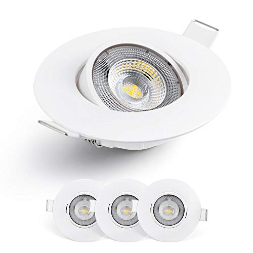 Emos LED Einbaustrahler 230V, 5W / 450lm, 50° schwenkbar, kaltweiß 6500k (Tageslichtweiß) | Einbaustrahler LED Spot flach 68mm Lochmaß | Set mit 3 Stück LED Spots 230V, rund (Farbe weiß) von E EMOS