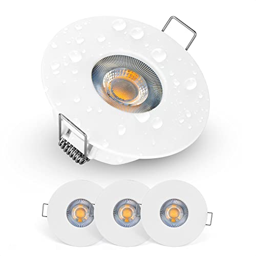 Emos LED Einbaustrahler 230V 5W, 370lm | Einbaustrahler wasserdicht IP44 für Außen und Innen | LED Spots Deckenleuchte 3000K warmweiß, Set mit 3 Stück Deckenspots LED rund, Farbe weiß von E EMOS