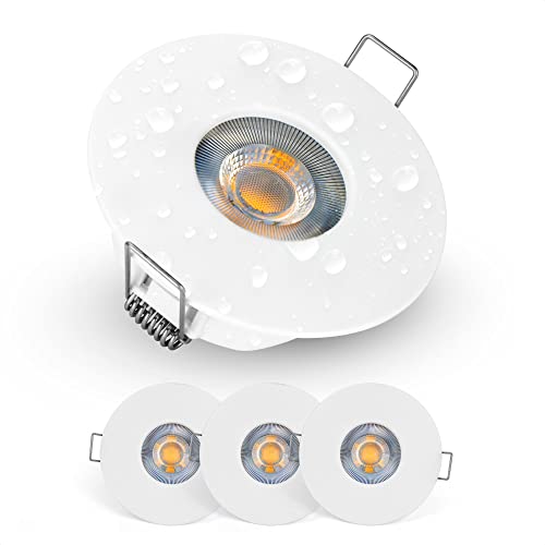 EMOS LED Einbaustrahler 230V 5W, 370lm | Einbaustrahler wasserdicht IP44 für Außen und Innen | LED Spots Deckenleuchte 3000K warmweiß, Set mit 3 Stück Deckenspots LED rund, Farbe weiß von EMOS