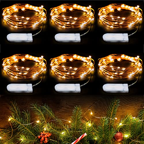 Emos Micro LED Lichterkette Kupferdraht 4m, 40 LEDs | LED Deko für Party, Hochzeit, Weihnachten etc. | Lichterkette Batterie CR2032 | Lichterdraht für innen, Farbe warmweiß, Set mit 6 Stück von E EMOS