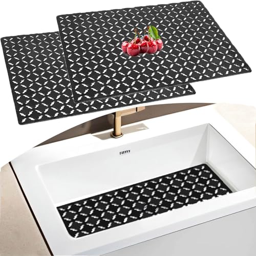 2 Stück Spülbeckenmatte 30 x 40 cm Schutzmatte für Küche, Spülbeckeneinlage Rutschfest, Spülbeckenmatte Zuschneidbare Abtropfmatte, für Edelstahl & Keramikspülen, Gegen Kratzer im Spülbecken von E-Greetshopping