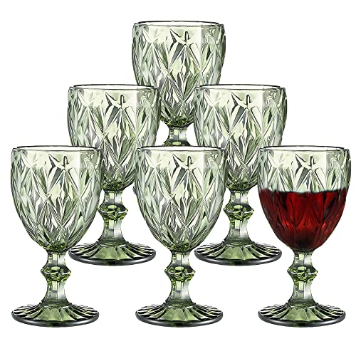 E-Greetshopping Weinglaskelch, 284 ml, Vintage-Weingläser, Trinkgläser, Hochzeitsglaskelch, für Party, Hochzeit, Jahrestag, Weihnachten (grün), 6 Stück von E-Greetshopping