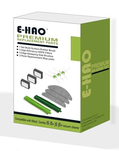 E-HAO Staubsauger-Ersatzteile für iRobot Roomba Combo i3+, i5+, i8+, j5+ Modelle, 1 Set Gummiwalze, 3 Wiederverwendbare Wischpads, 3 HEPA-Filter und 3 Kantenwischbürsten von E-HAO