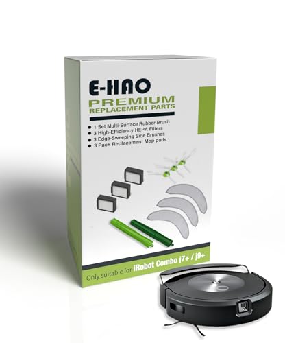 E-HAO Staubsauger-Ersatzteile für iRobot Roomba Combo j7+, j9+, Max 10 Modelle, 1 Set Gummiwalze, 3 Wiederverwendbare Wischpads, 3 HEPA-Filter und 3 Kantenwischbürsten von E-HAO