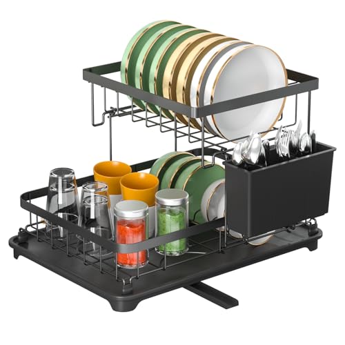E-MANIS Abtropfgestell Geschirr,2-Stufiges Kleines Geschirrabtropfgestell mit Abtropfschale,Platzsparender Abtropfgestell,Größe 34 x 22 x 26 cm (Bitte je nach Größe kaufen) von E-MANIS