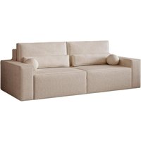 Ausziehbares Schlafsofa mit Bettschublade, für Wohnzimmer, gepolstert, mit Schlaffunktion, aus Bouclé – Denver Mini (Beige (Anthology 3)) von E-MEUBLES