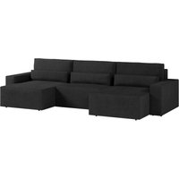 Ecksofa aus Cord-Velours, Sofa für Wohnzimmer, wandelbares Sofa mit Stauraum, U-förmiges Sofa mit Schlaffunktion – denver mini u (Schwarz – Poso 135) von E-MEUBLES