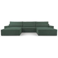 Eckcouch aus Cordstoff Ecksofa U-Form Cord Sofa Couch Polsterecke U-Sofa mit Bettkasten und Schlaffunktion -Wohnlandschaft denver u - Dunkelgrün von E-MEUBLES
