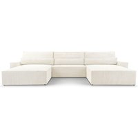 Eckcouch aus Cordstoff Ecksofa U-Form Cord Sofa Couch Polsterecke U-Sofa mit Bettkasten und Schlaffunktion -Wohnlandschaft denver u - Weiß (Poso 38) von E-MEUBLES