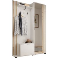 Garderobe mit Spiegel Flurgarderobe Schrank Kompaktgarderobe Dielenschrank Wandschrank Regal Diele & Flur Kleiderschrank Schuhschrank 135x197x34 cm von E-MEUBLES