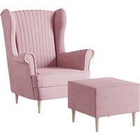 Gepolsterter Samtsessel - Loungesessel - Samtsessel für Wohnzimmer oder Schlafzimmer - Sessel mit Hocker - Rose (Manila 09) von E-MEUBLES