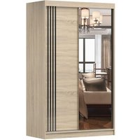 E-meubles - Kleider Kleiderschrank mit Spiegel Schwebetürenschrank 2-türig Schrank mit Einlegeböden und Kleiderstange Schiebtüren Schlafzimmer von E-MEUBLES