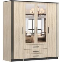 E-meubles - Kleiderschrank mit 3 Schubladen Drehtürenschrank Falttürenschrank mit Spiegel 4-türig Schrank mit Einlegeböden und Kleiderstange Gaderobe von E-MEUBLES