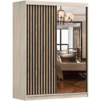 Kleiderschrank mit Lamellen und Spiegel Schwebetürenschrank 2-türig Schrank mit Einlegeböden und Kleiderstange Schiebtüren Schlafzimmer Kleiderschrank mit Lamellen und Spiegel Schwebetürenschrank 2-türig Schrank mit Einlegeböden und Kleiderstange Schiebtüren Schlafzimmer von E-MEUBLES