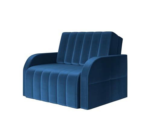 Schlafsessel mit Bettfunktion Schlafsofa mit Bettkasten Sessel mit Schlaffunktion Klein und Gemütlich Sofa Couch Gästebett Relaxsessel Kindersofa 101x104x90 - MONTANA 80 (Dunkelblau - Kronos 09) von E-MEUBLES