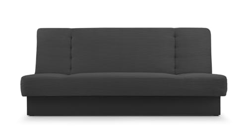 Sofa mit Schlaffunktion und Bettkasten Klappsofa Schlafsofa Clic-Clack Couch für Wohnzimmer Federkern Sofagarnitur Polstersofa Cordstoff 192x85x92cm - CYPRUS NEW (Schwarz (Poso 34 + Kronos 34)) von E-MEUBLES