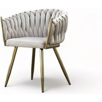 E-meubles - Stuhl mit geflochtener Rückenlehne und Goldenenenen Metallfüße Sessel aus Samt Esszimmerstuhl Schminktisch Stuhl - 64x78x54 cm - tenlex von E-MEUBLES