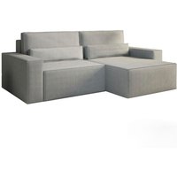 Wendbares Ecksofa aus Cord, Ecksofa für Wohnzimmer, Schlafsofa in L-Form, mit Bettkasten und Schlaffunktion – denver mini (Hellgrau – Poso 110) von E-MEUBLES
