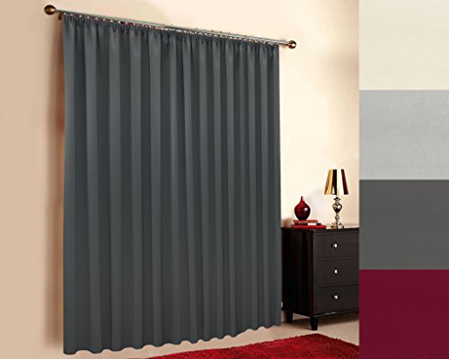 E-ROCK Hochqualitativer schwer entflammbarer Verdunkelungsvorhang nach Maß in Übergröße (M1 und B1 Zertifikat), XXL, Überbreite, Kräuselband, Gardinen nach Maß, Silber Grau (305cm) von E-ROCK