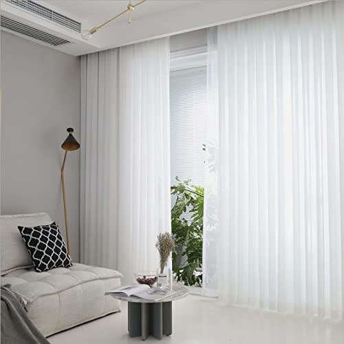 E-ROCK Maßgeschneiderte weiße Voile Store Gardine, Massanfertigung, inklusive Blei und Kräuselband (Universalband), Vorhang nach Maß, Höhe 90 – 295 cm (90 cm Höhe x 200 cm Breite) von E-ROCK
