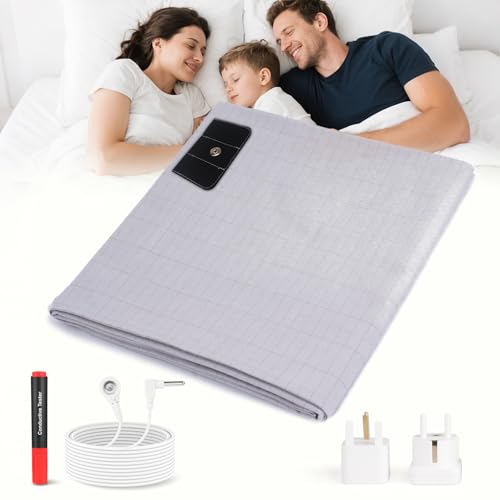 E-ROOM TREND Erdungsbettlaken | 10% Silberfäden Anteil 90% Baumwolle mit EU Erdungskabel Earthing Matte | für Besseren Schlaf Erdenergie Rückgewinnung (GBS399G) | 99 x 203 cm | Grau von E-ROOM TREND