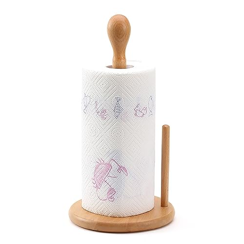 E-ROOM TREND Küchenrollenhalter 17cm x 32cm mit Arm Holz Papierhandtuchhalter Arbeitsplatte Esstisch Badezimmerrolle Organizer für Küchentisch Heimdekoration Buche Natur Farben (ZJ381) von E-ROOM TREND