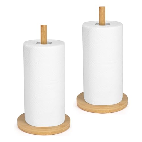 E-ROOM TREND Papierhandtuchhalter Küchenrollenhalter 2 Stück, Bamboo Thicken Base Papierhandtuchspender Küche Steady Badezimmer Holz Handtuch Papierrollenhalter(A0742) von E-ROOM TREND