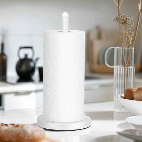 E-ROOM TREND Küchenrollenhalter/Papierrollenhalter | Schwerer Sockel Stabiler Metall Papierhandtuchspender | Küche Stabiler Badetuchrollenständer Organizer | Papierrollenhalter Mattweiß(A075) von E-ROOM TREND