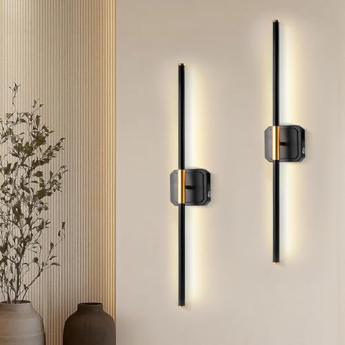 E-ROOM TREND Wandleuchte für den Innenbereich | 3 Farben und dimmbarer Warm-to-Dimmer-Funktion | Kabellose Fernbedienung | dimmbare Raumbeleuchtung für Schlafzimmer | Schwarz 2 Pack (WL133A2) von E-ROOM TREND