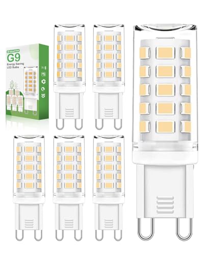G9 LED Leuchtmittel Kühles Weißes 6000K, 5W 560LM LEDs G9, Nicht Dimmbar G9 LED Kaltweiss, Energiesparende LED Lampen G9, LED Birnen G9, 360° Abstrahlwinkel Glühbirne G9 für Kronleuchter, 6er Stück von E-SMARTER