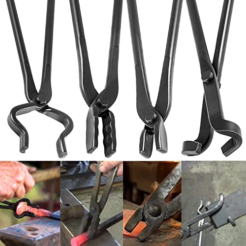 Schmiedzange Schmied Forge Werkzeugset Schmiedwerkzeug Schmied Amboss Werkzeugset - V-Bit Zange Wolf Kieferzange Flachzange Klingenzange (4 Stück von E-cowlboy