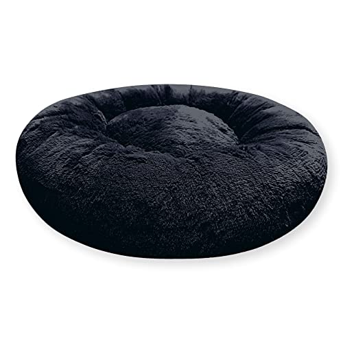 4L Textil Fuzzy Katzenbett flauschig Donut Hundebett kleine Hunde Katzenbett kuschelig weich Plüsch Katzenkörbchen Katzen Kuschelbett (Ø 70 cm, Schwarz) von 4L Textil