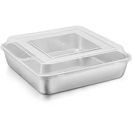 E-far 22,9 x 22,9 cm Backform mit Deckel, quadratische Kuchen-Brownie-Backformen, Edelstahl, ungiftig und gesund, leicht zu reinigen und spülmaschinenfest – 2 Stück (1 Pfanne + 1 Deckel) von E-far
