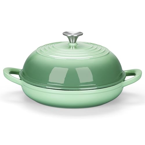 E-far Dutch Oven zum Backen von Sauerteigbrot, rund, emailliertes Gusseisen, Dutch Oven für hausgemachtes Handwerksbrot, Kuppeldeckel und flacher Boden, mattschwarze Innenseite und langlebig, ofenfest von E-far