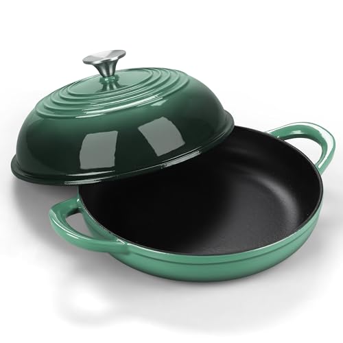 E-far Dutch Oven zum Backen von Sauerteigbrot, rund, emailliertes Gusseisen, Dutch Oven für hausgemachtes Handwerksbrot, Kuppeldeckel und flacher Boden, mattschwarze Innenseite und langlebig, ofenfest von E-far