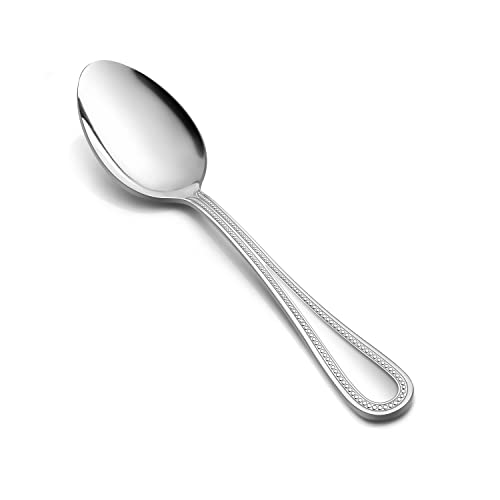 E-far Löffel-Set, 12 Stück, Edelstahl-Esslöffel, Besteck mit Perlenrand, für Zuhause/Küche/Restaurant, hochglanzpoliert und spülmaschinenfest, 20 cm von E-far
