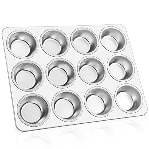 E-far Muffinform für 12 Tassen, Edelstahl, Cupcake-Pfanne, Metall, Muffin-Backformen für Ofen, normale Größe und leicht zu reinigen, ungiftig und spülmaschinenfest von E-far
