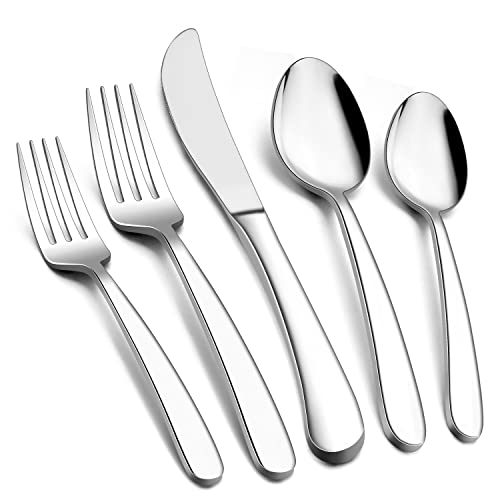 Robustes Besteck-Set für 8, E-far 40-teiliges Edelstahl-Besteck-Set, schweres Metallgeschirr, Essutensilien für Zuhause, Restaurant, Hochzeiten, hochglanzpoliert und spülmaschinenfest von E-far