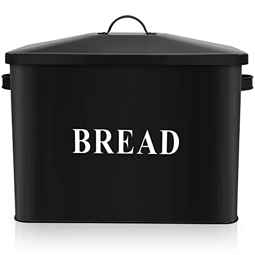 Schwarze Brotbox für Küchenarbeitsplatte, E-far Metall Brotkastenhalter für moderne Bauernhaus-Dekoration, extra großer und hoher Kapazität, für 2 Brote, Vintage-Stil Schwarze Brotbox für Küchenarbeitsplatte, E-far Metall Brotkastenhalter für moderne Bauernhaus-Dekoration, extra großer und hoher Kapazität, für 2 Brote, Vintage-Stil von E-far