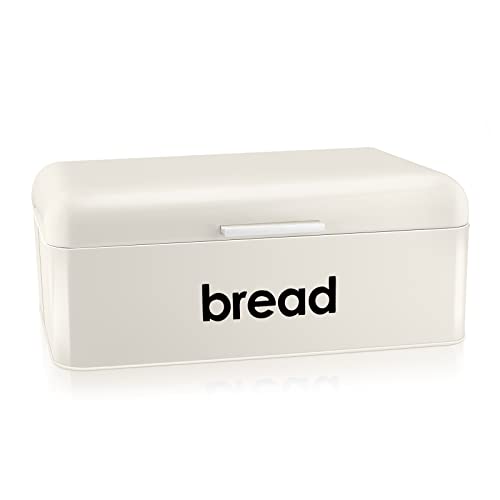 Vintage Brotbox für Küchenarbeitsplatte, E-fon, cremefarbenes Metall, Retro-Brotkasten für Gebäck/Brote/Trockenfutter, großes Fassungsvermögen und modernes Design (42.4 x 22.9 x 16.3 cm) von E-far